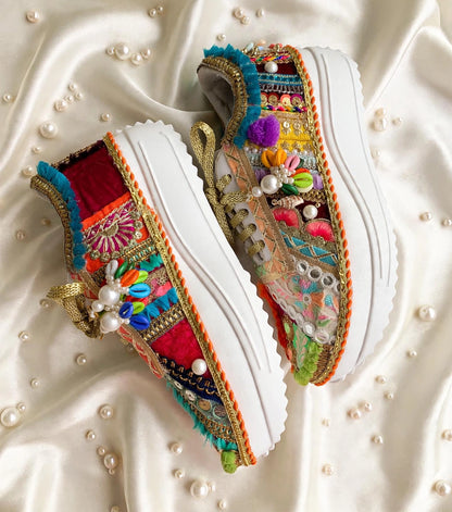 Rang Raas - Boho Banjara Embroidered Platform Sneakers | Best for Haldi, Mehendi, Garba & Navratri