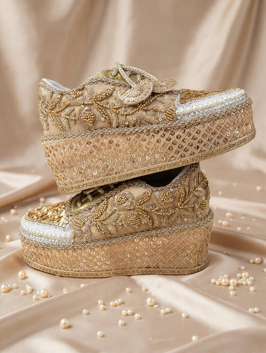 Golden Pearl Bridal Sneakers for Bride | Comfortable Wedding Shoes India | Funky N Trendy
