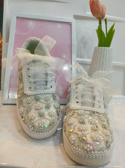 Pearl Embellished Bridal Sneakers – Handmade Wedding Shoes for Brides & Bridesmaids