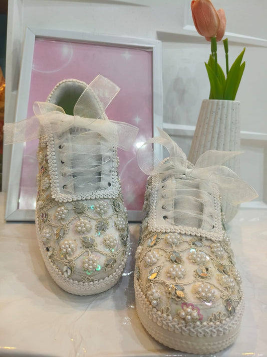 Pearl Embellished Bridal Sneakers – Handmade Wedding Shoes for Brides & Bridesmaids