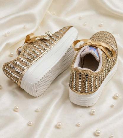 FUNKY N TRENDY gold mirror sneakers for brides /bridesmaids / sneakers for bridesmaids/ handcrafted sneakers/ mirror sneakers / bridal sneakers / bridesmaid sneakers/ gold sneakers / mirror shoes