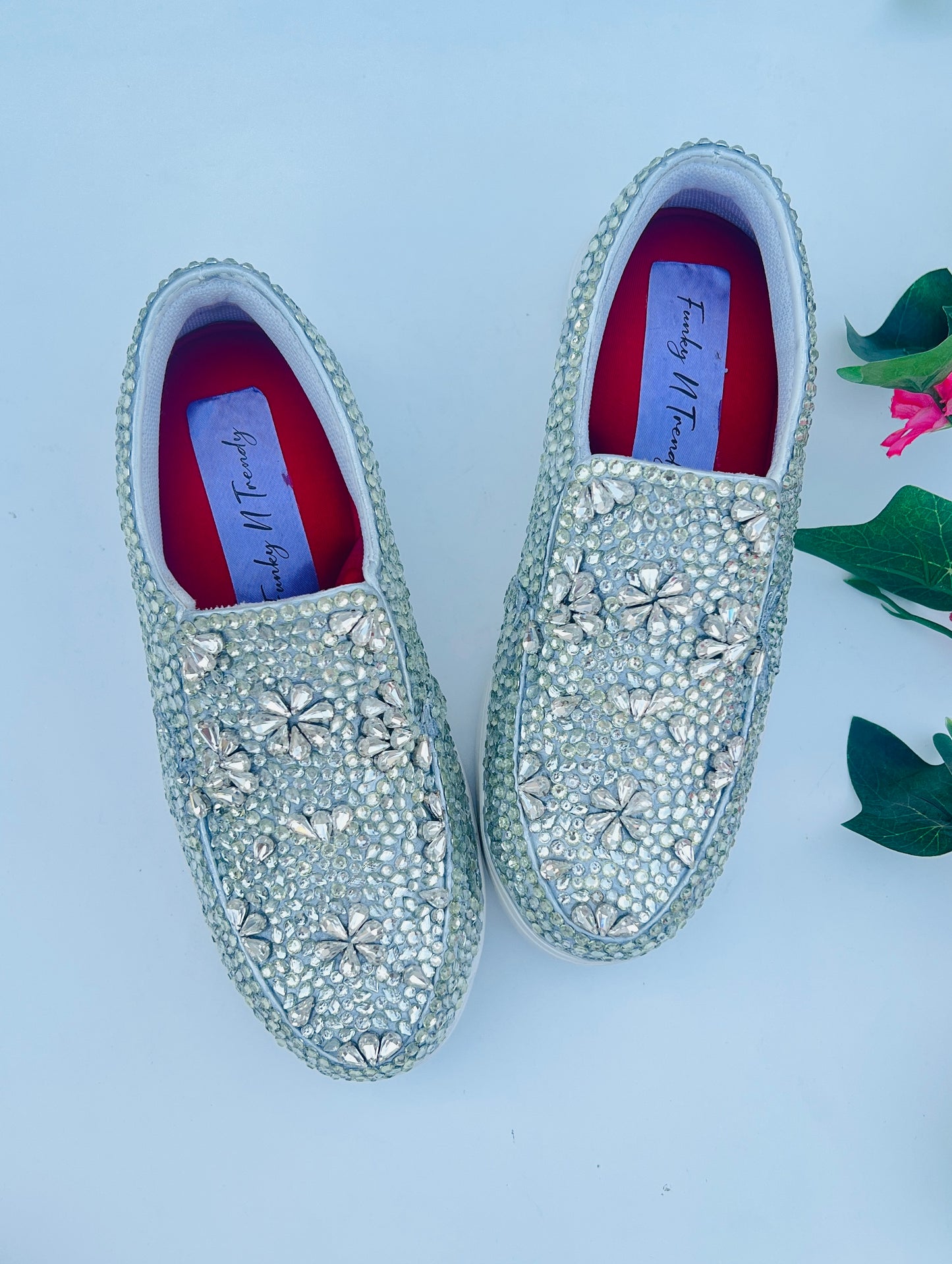 Funky N Trendy hand crystalized silver sneakers for brides / bridesmaids