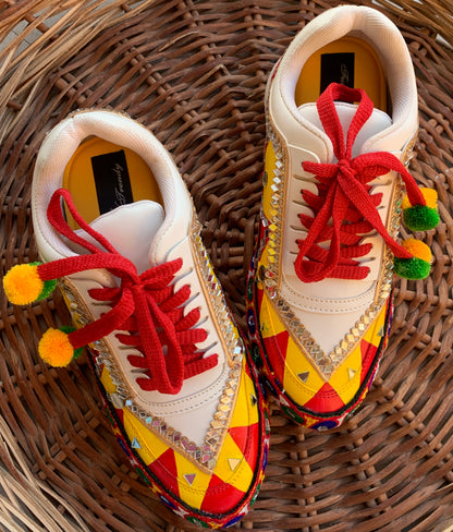 FUNKY N TREND “Handcrafted Kutch Mirror Sneakers – Garba Special”