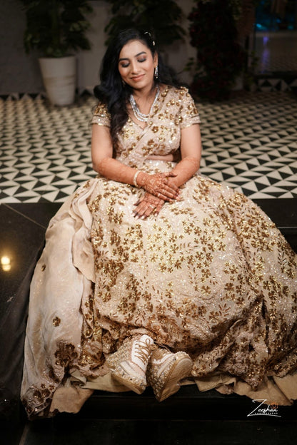 Mirror leaves Pearl blossom Dull gold/ beige Bridal Sneakers – Floral Embroidery” / gold sneakers /ivory sneakers/peach sneakers