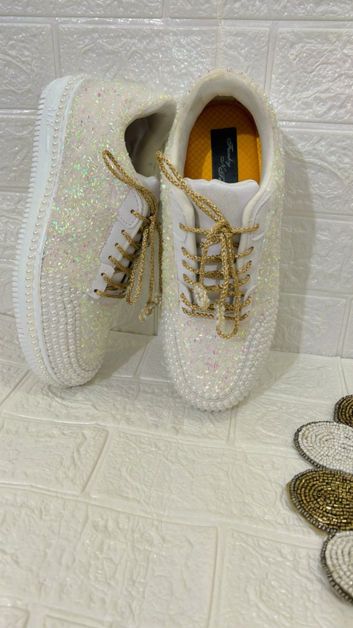 FUNKY N TRENDY ivory white golden sneakers / ivory sneakers / gold sneakers / white sneakers / bridal sneakers