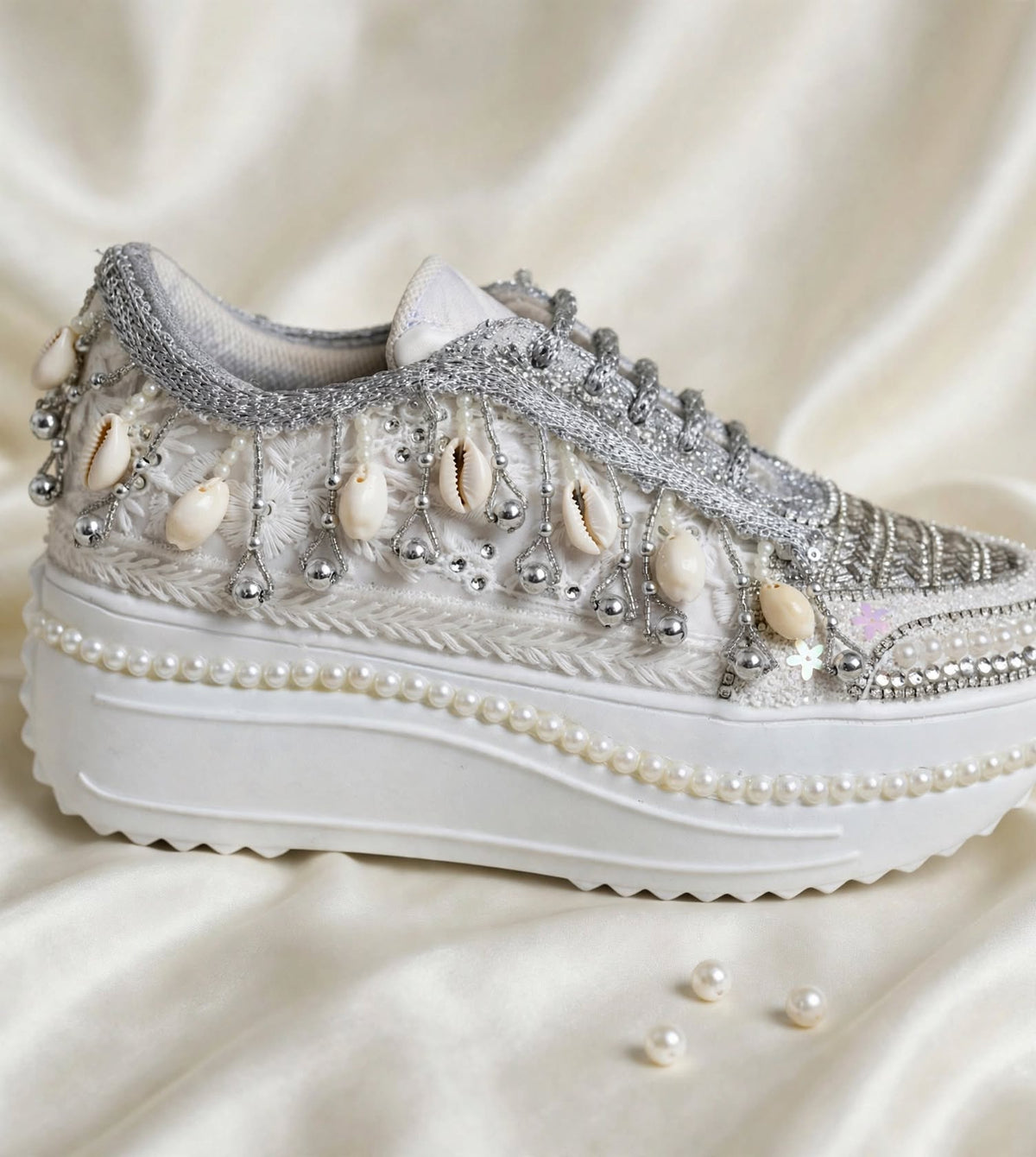 FUNKY N TRENDY silver sneakers for brides / silver sneakers for bridesmaids/ silver sneakers / bridal sneakers / bridesmaid sneakers/ silver hand work sneakers
