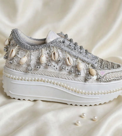 FUNKY N TRENDY silver sneakers for brides / silver sneakers for bridesmaids/ silver sneakers / bridal sneakers / bridesmaid sneakers/ silver hand work sneakers
