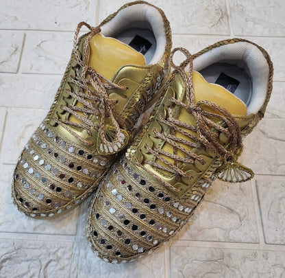 FUNKY N TRENDY gold mirror heeled sneakers for brides /bridesmaids / sneakers for bridesmaids/ handcrafted sneakers/ mirror sneakers / bridal sneakers / bridesmaid sneakers/ gold sneakers / mirror shoes