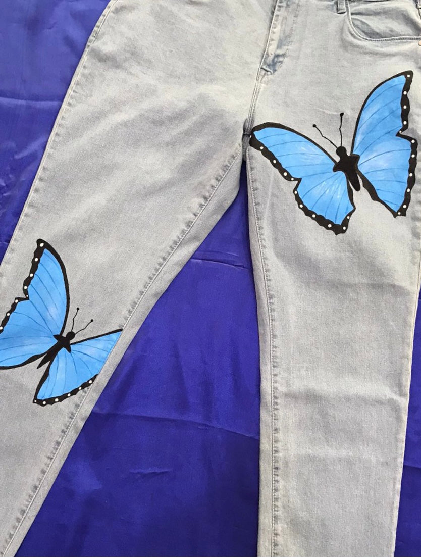 Funky N Trendy hand painted butterfly theme denim jeans for women