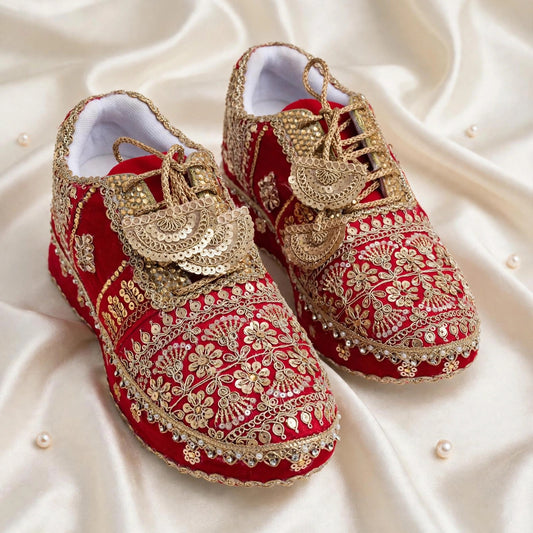 FUNKY N TRENDY red and gold bridal sneakers / bridesmaid sneakers/ golden sneakers / gold sneakers / red shoes / red bridal sneakers / embroidered shoes / embroidered sneakers