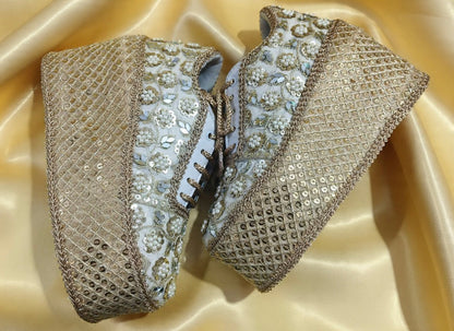 FUNKY N TRENDY Dull Gold Mirror sequine work sneakers - wedge sneakers heeled sneakers/ Rose gold sneakers