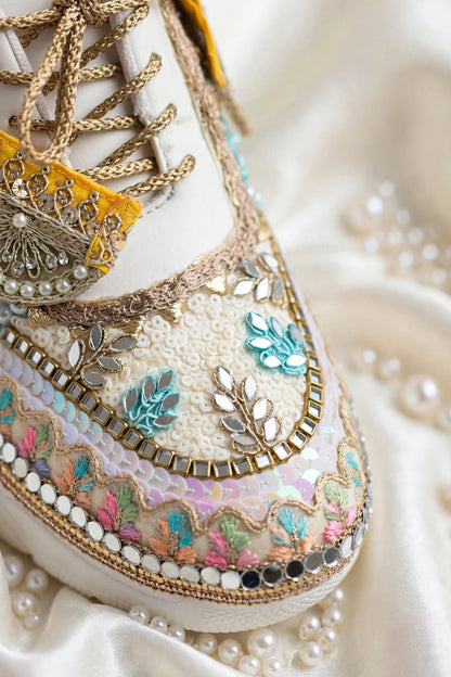 RANG RAAS - Multicolor Hand Embroidered Bridal Sneakers | Mirror Sequin Pearl Wedding Sneakers
