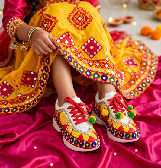 FUNKY N TREND “Handcrafted Kutch Mirror Sneakers – Garba Special”