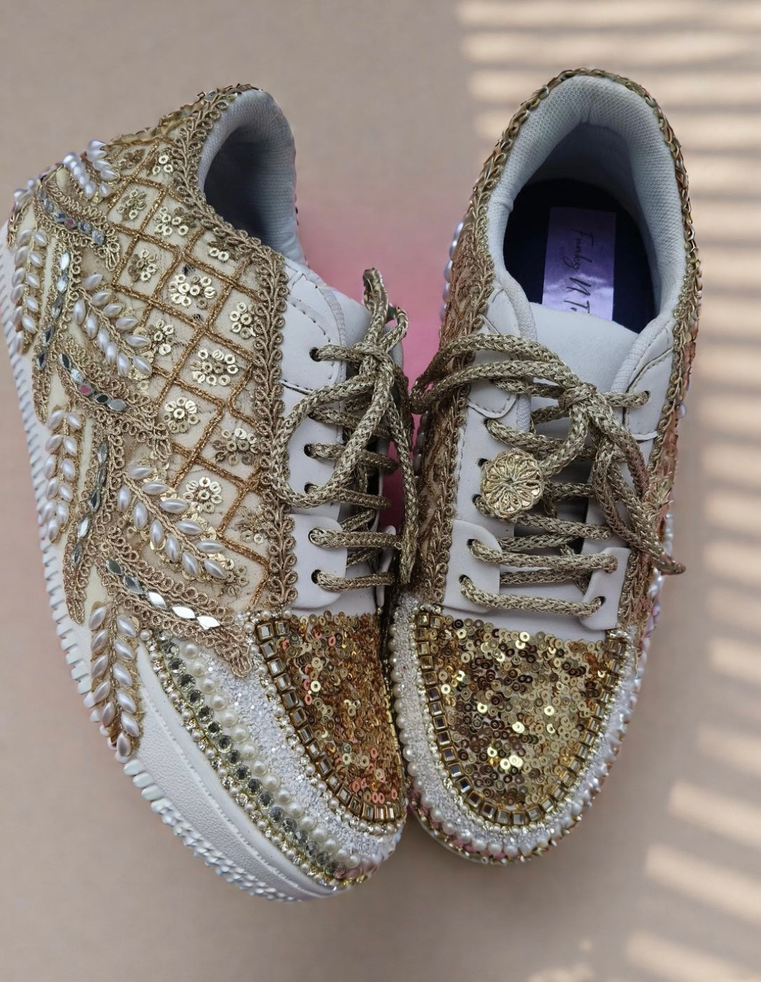 Golden Sequin Bridal Sneakers – Handcrafted Wedding Shoes for Brides | Funky N Trendy