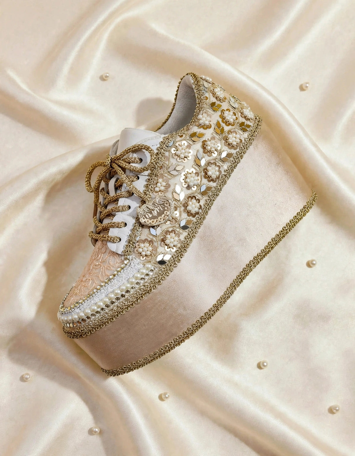 FUNKY N TRENDY Rose Gold Mirror sequine work sneakers - wedge sneakers heeled sneakers/ Rose gold sneakers