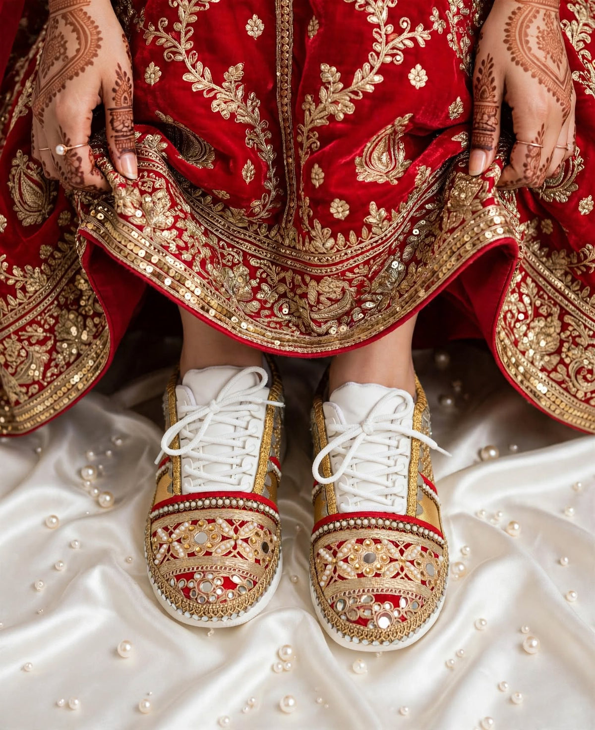 FUNKY N TRENDY red and gold sneakers for brides /bridesmaids / sneakers for bridesmaids/ handcrafted sneakers/ gold sneakers / bridal sneakers / bridesmaid sneakers/ gold sneakers / red shoes