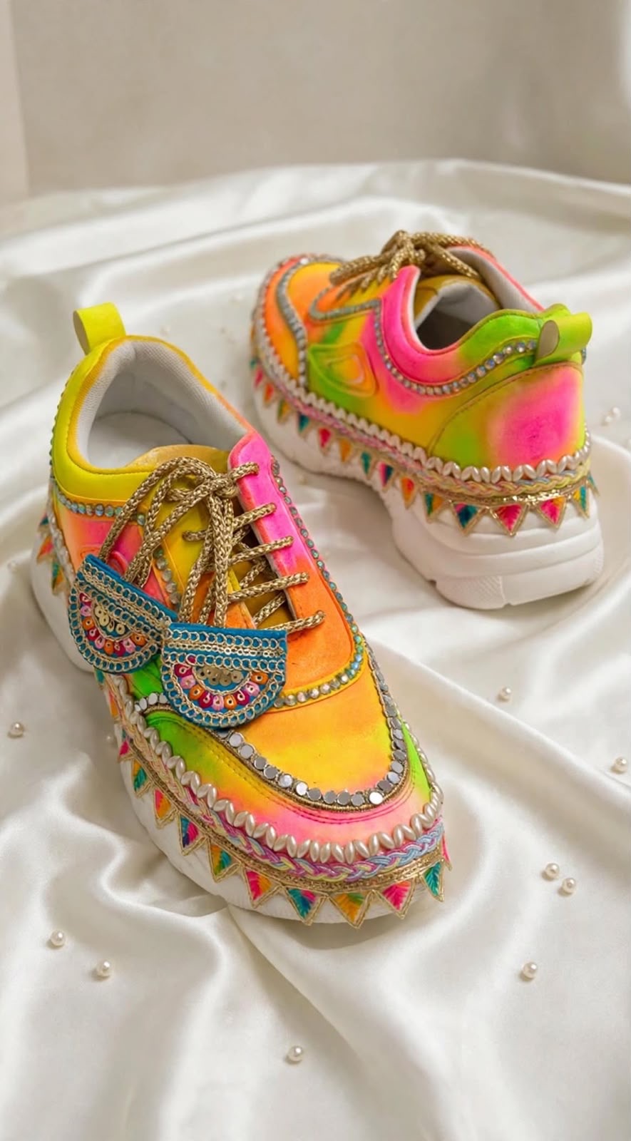 FUNKY N TREND “Handcrafted Ombre effect Mirror Sneakers – Garba Special”
