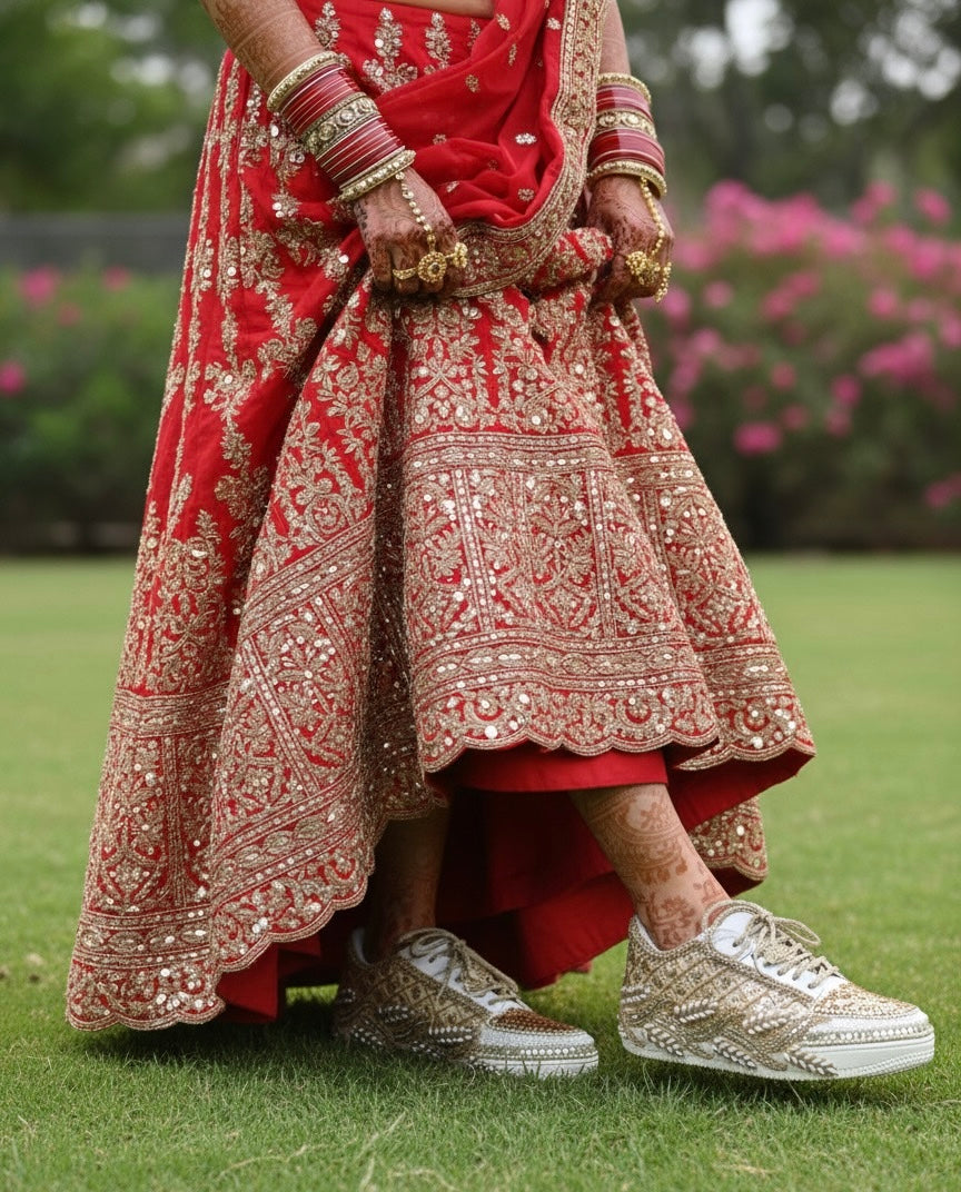 Golden Sequin Bridal Sneakers – Handcrafted Wedding Shoes for Brides | Funky N Trendy