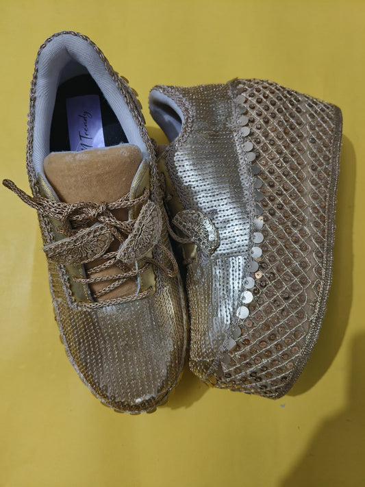 FUNKY N TRENDY Gold bridal sneakers - wedge sneakers heeled sneakers/ golden sneakers