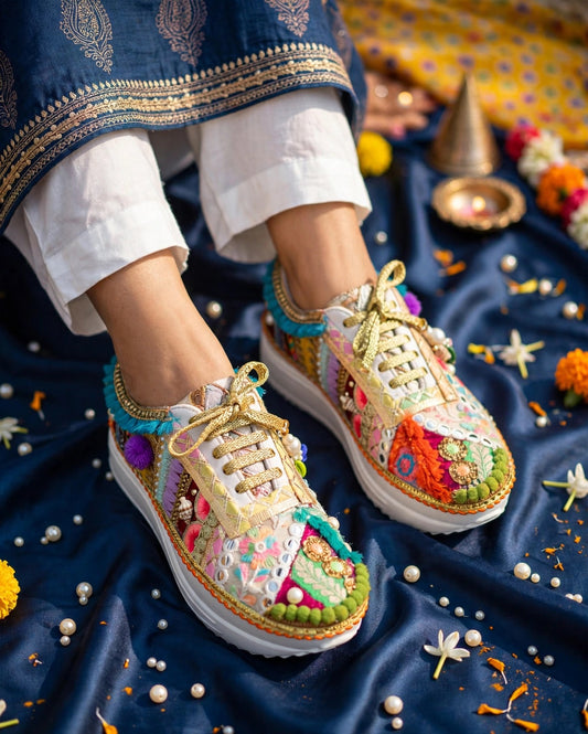 Rang Raas - Boho Banjara Embroidered Platform Sneakers | Best for Haldi, Mehendi, Garba & Navratri