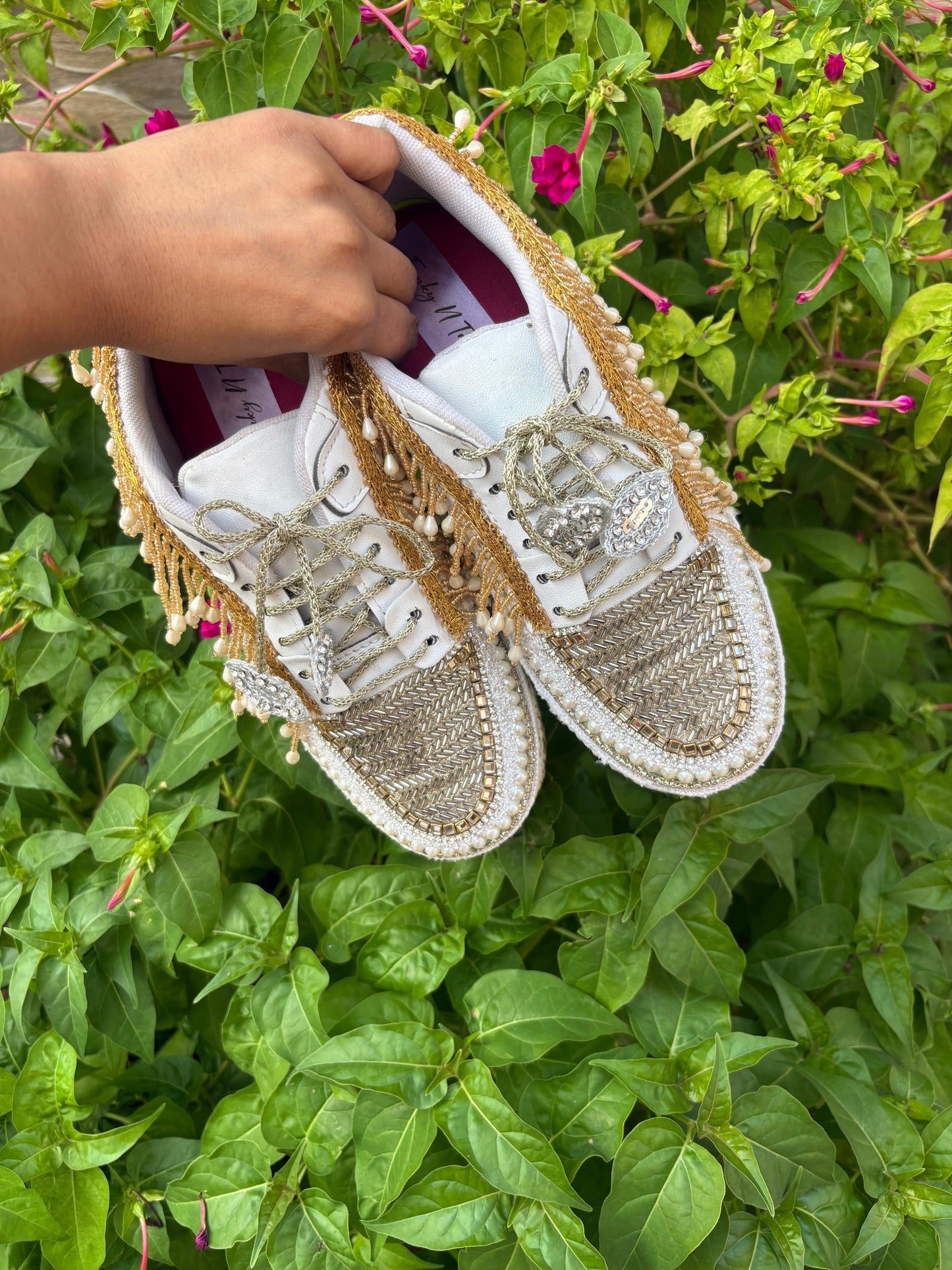 FUNKY N TRENDY Gold silver combination bridal sneakers - wedge sneakers heeled sneakers