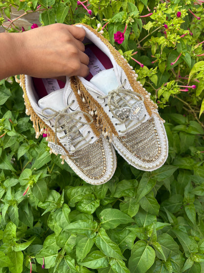 FUNKY N TRENDY Gold silver combination bridal sneakers - wedge sneakers heeled sneakers