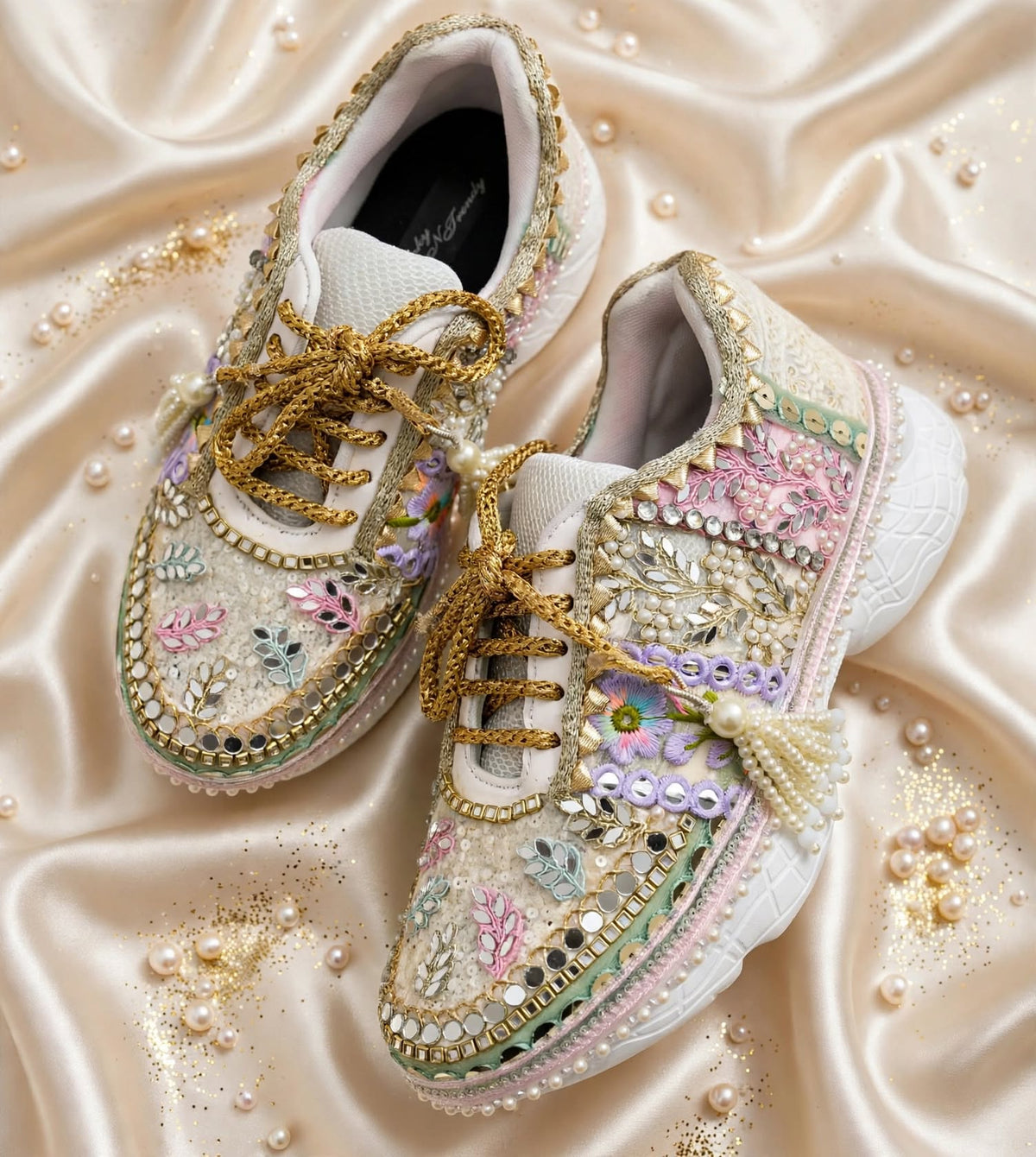FUNKY N TRENDY hand crafted pastel bridal sneakers / gold sneakers / pastel sneakers / embroidery sneakers / sneakers for bride