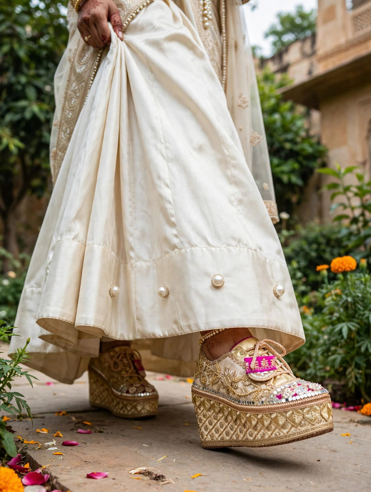 FUNKY N TRENDY Rani pink bridal sneakers - wedge sneakers heeled sneakers