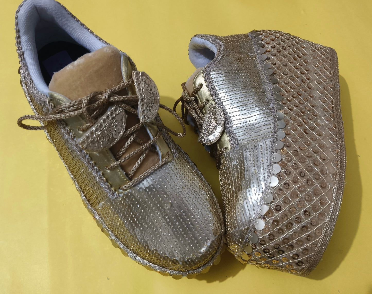 FUNKY N TRENDY Gold bridal sneakers - wedge sneakers heeled sneakers/ golden sneakers