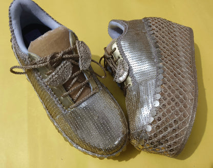 FUNKY N TRENDY Gold bridal sneakers - wedge sneakers heeled sneakers/ golden sneakers