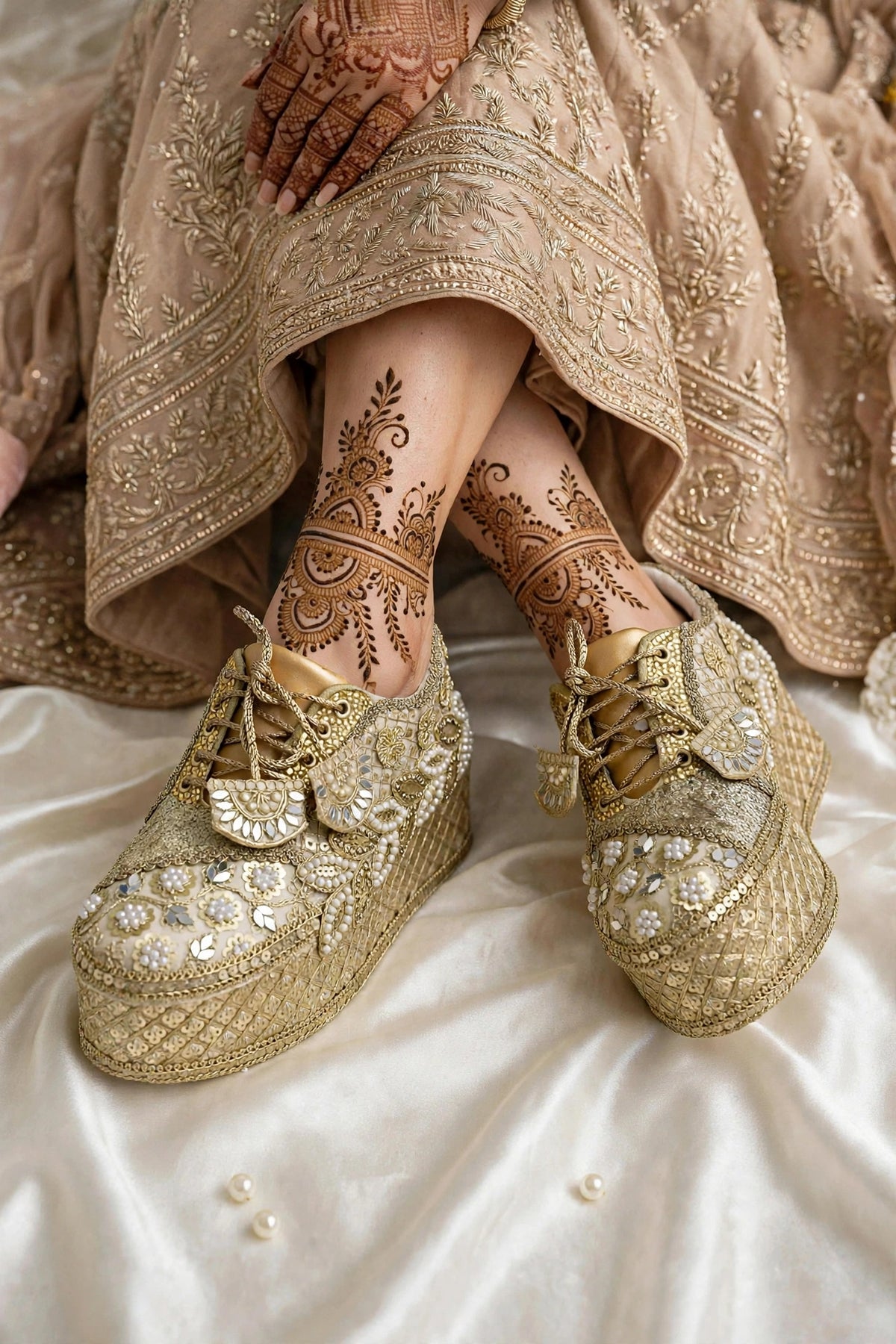 FUNKY N TRENDY Gold bridal sneakers - wedge sneakers heeled sneakers/ golden sneakers