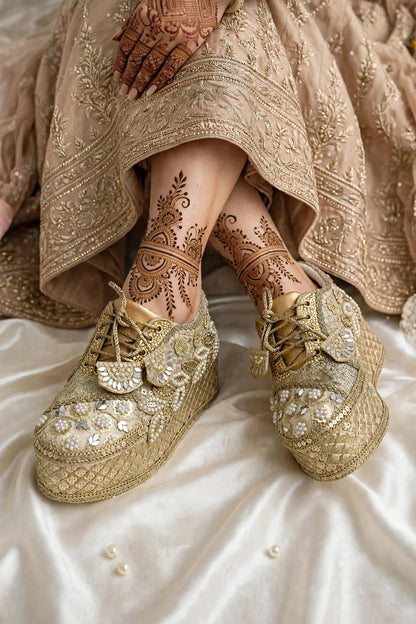 FUNKY N TRENDY Gold bridal sneakers - wedge sneakers heeled sneakers/ golden sneakers