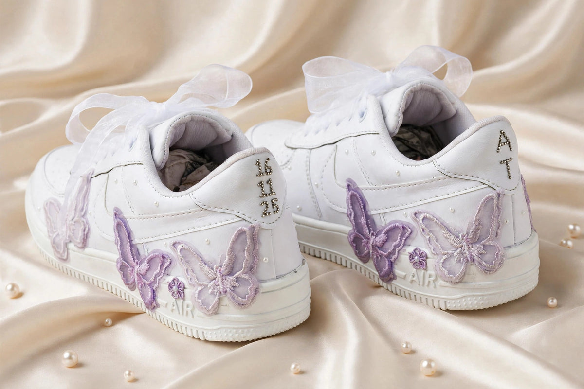 Butterfly Dreams - Lavender Bridal Wedding Sneakers | Made To Order | Custom name initials , wedding date