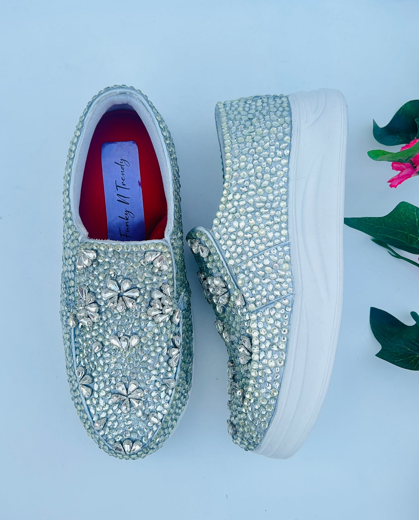 Funky N Trendy hand crystalized silver sneakers for brides / bridesmaids