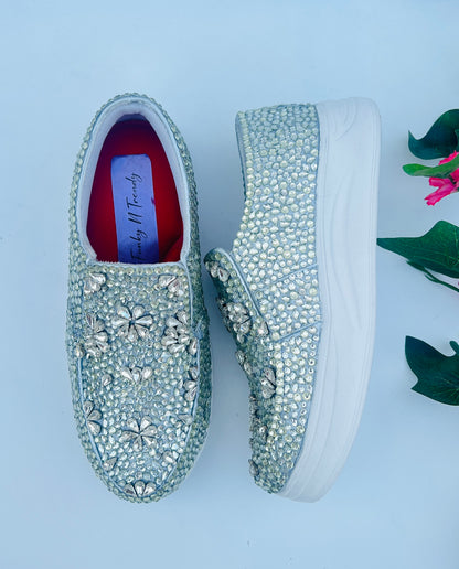 Funky N Trendy hand crystalized silver sneakers for brides / bridesmaids