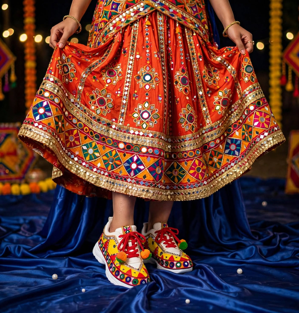 FUNKY N TREND “Handcrafted Kutch Mirror Sneakers – Garba Special”