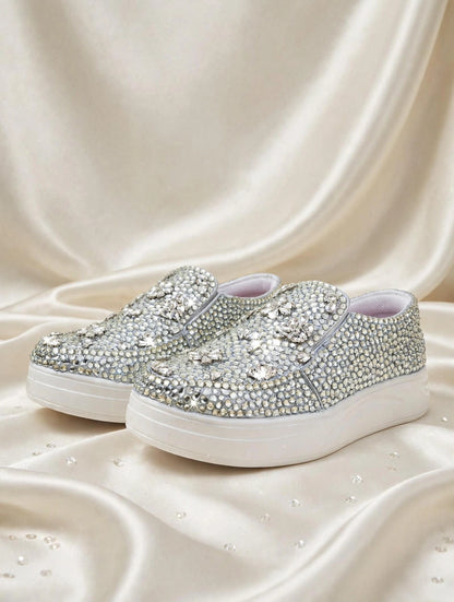 Funky N Trendy hand crystalized silver sneakers for brides / bridesmaids