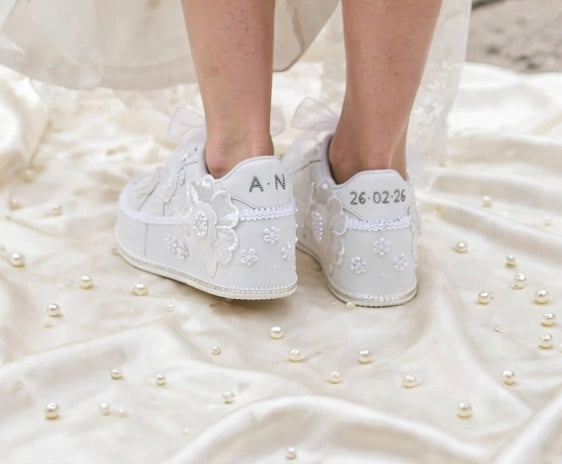 Customized Bridal Sneakers with Name initials / wedding date– Wedding Shoes for Bride/ white sneakers