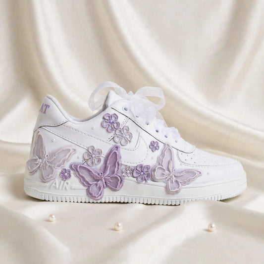 Butterfly Dreams - Lavender Bridal Wedding Sneakers | Made To Order | Custom name initials , wedding date