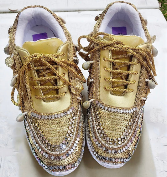 FUNKY N TRENDY gold sneakers for brides / gold sneakers for bridesmaids/ gold sneakers / bridal sneakers / bridesmaid sneakers/ golden hand work sneakers / gold sneakers / embroidered sneakers