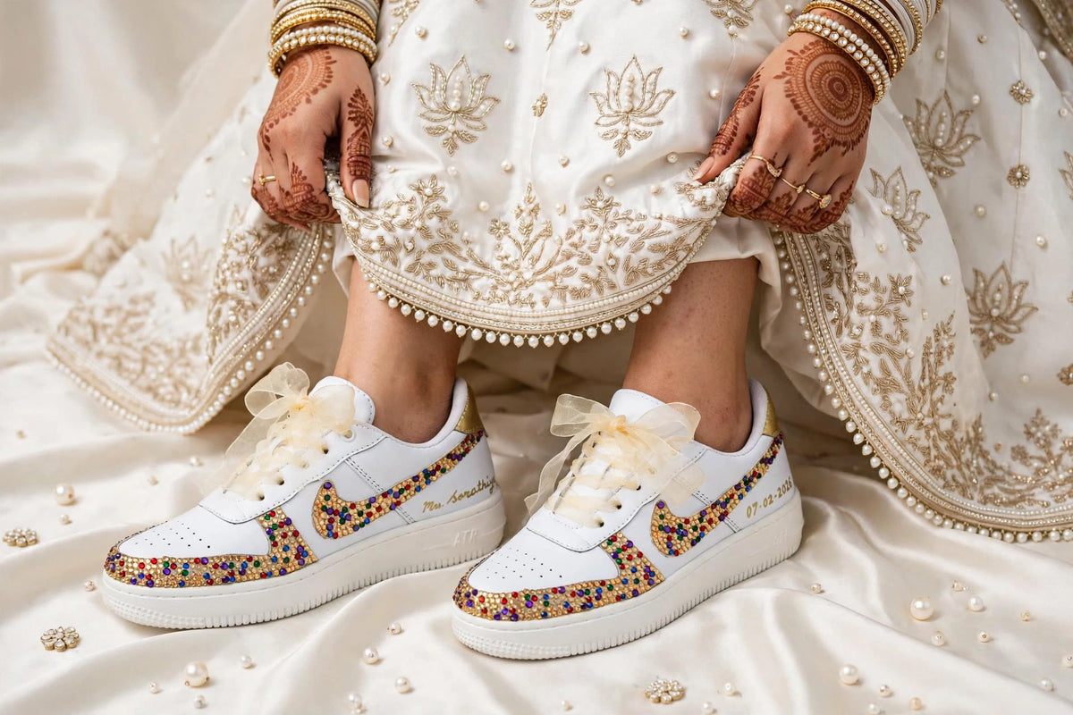 FUNKY N TRENDY multi colored rhinestone bridal sneakers / bridesmaid sneakers/ gold sneakers / gold shoes/stone sneakers studded shoes/ bride shoes/ white shoes