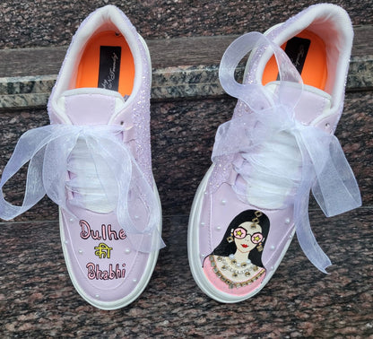 FUNKY N TRENDY hand painted water resistant wedding theme shoes for Dulhe ki Bhabhi / handcrafted shoes / quirky shoes/ bridesmaid shoes/purple