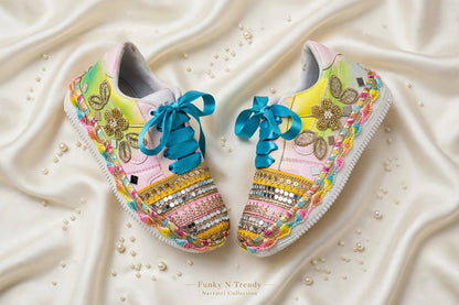 FUNKY N TRENDY Handcrafted Sneakers – Haldi Special / Navratri Sneakers Garba Special