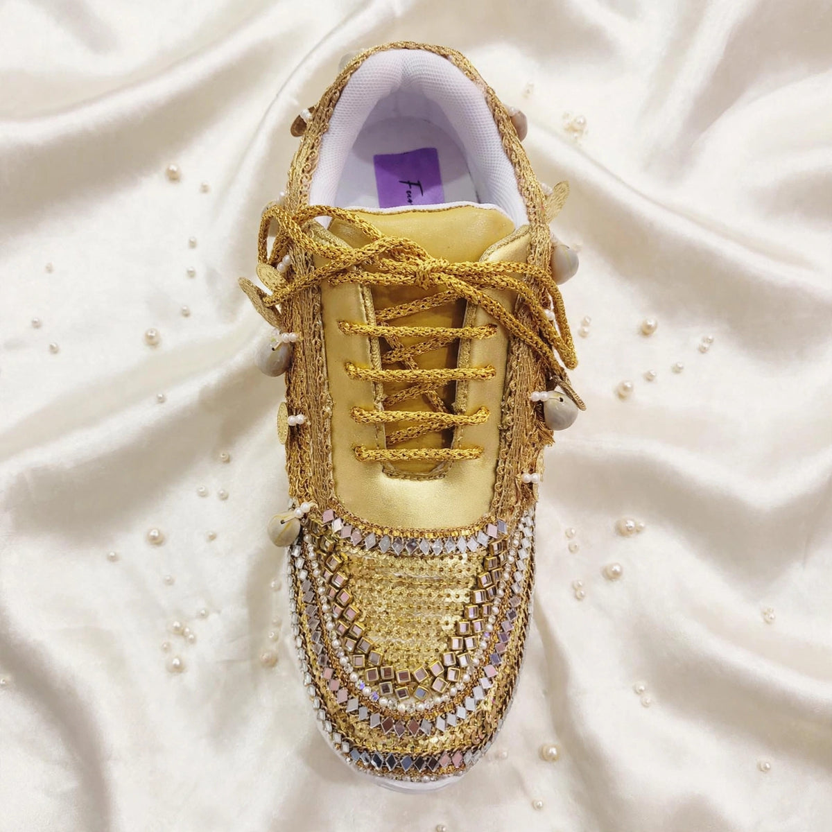 FUNKY N TRENDY gold sneakers for brides / gold sneakers for bridesmaids/ gold sneakers / bridal sneakers / bridesmaid sneakers/ golden hand work sneakers / gold sneakers / embroidered sneakers