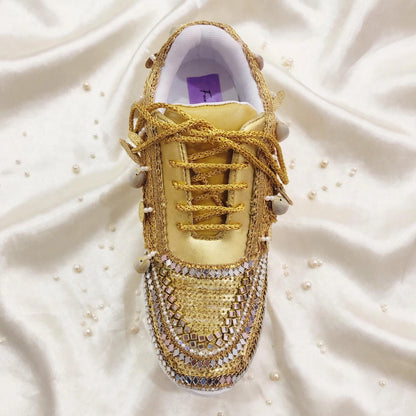FUNKY N TRENDY gold sneakers for brides / gold sneakers for bridesmaids/ gold sneakers / bridal sneakers / bridesmaid sneakers/ golden hand work sneakers / gold sneakers / embroidered sneakers