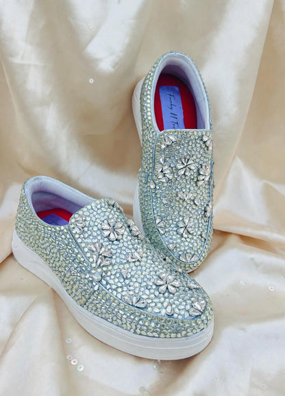 Funky N Trendy hand crystalized silver sneakers for brides / bridesmaids