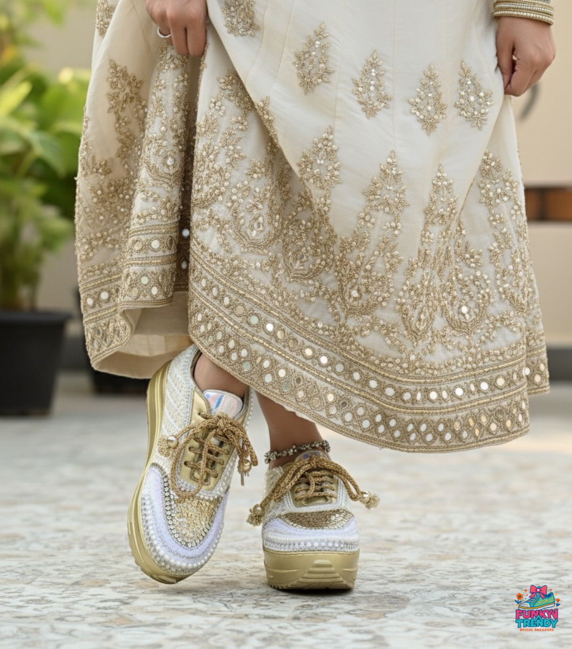 FUNKY N TRENDY ivory and gold bridal sneakers / bridesmaid sneakers