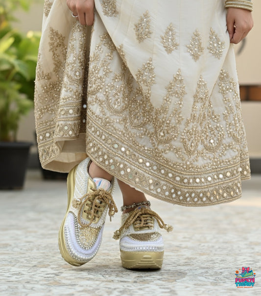 FUNKY N TRENDY ivory and gold bridal sneakers / bridesmaid sneakers