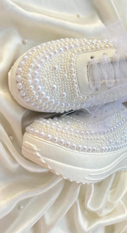 Pearl Embellished Bridal Sneakers – Luxury Wedding Shoes