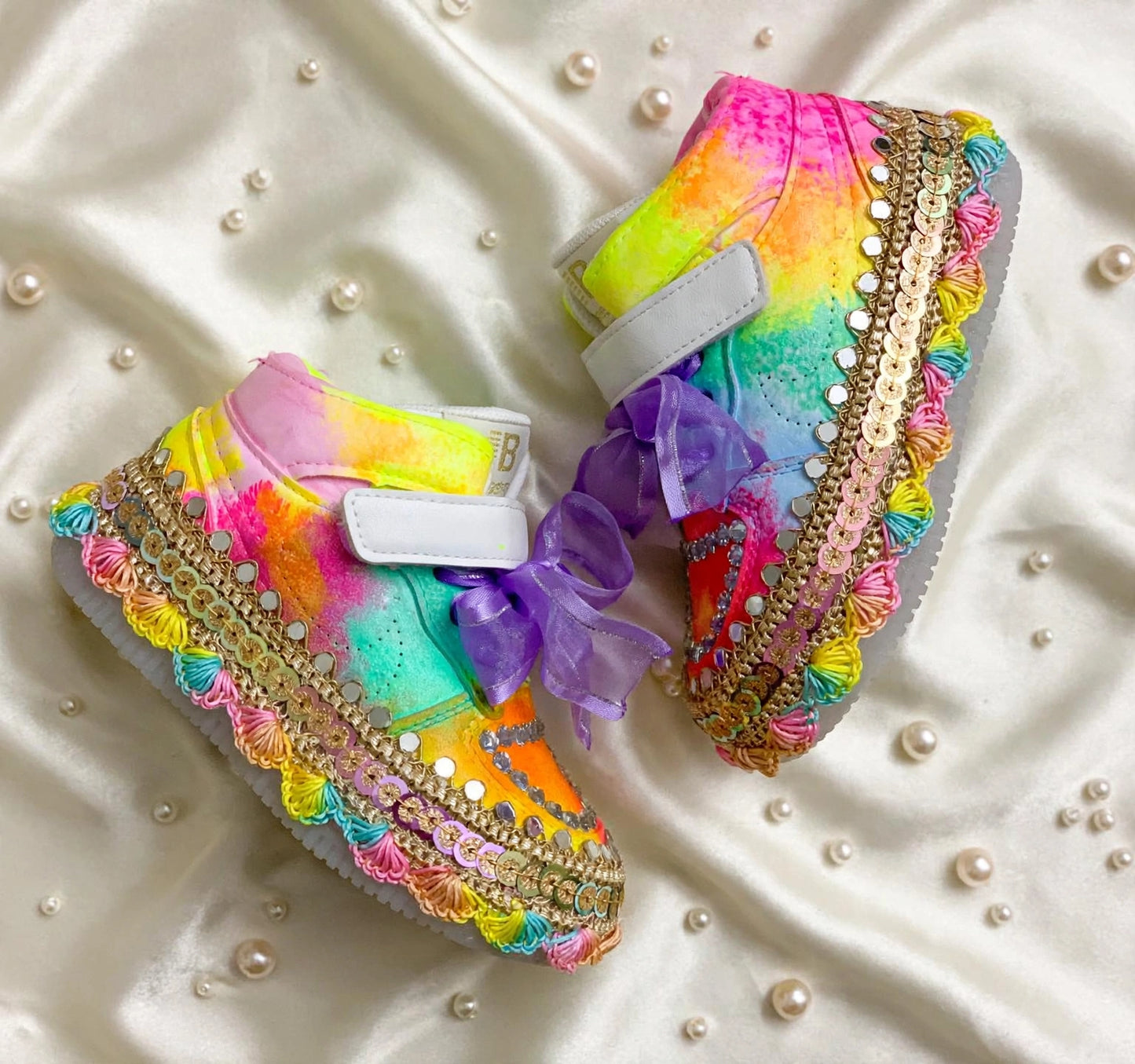 Funky N Trendy ombre effect sneakers with mirror detailing/kids sneakers/ colorful shoes / kids shoes/ ombre sneakers / multi colored shoes for kids/yellow orange sneakers for kids